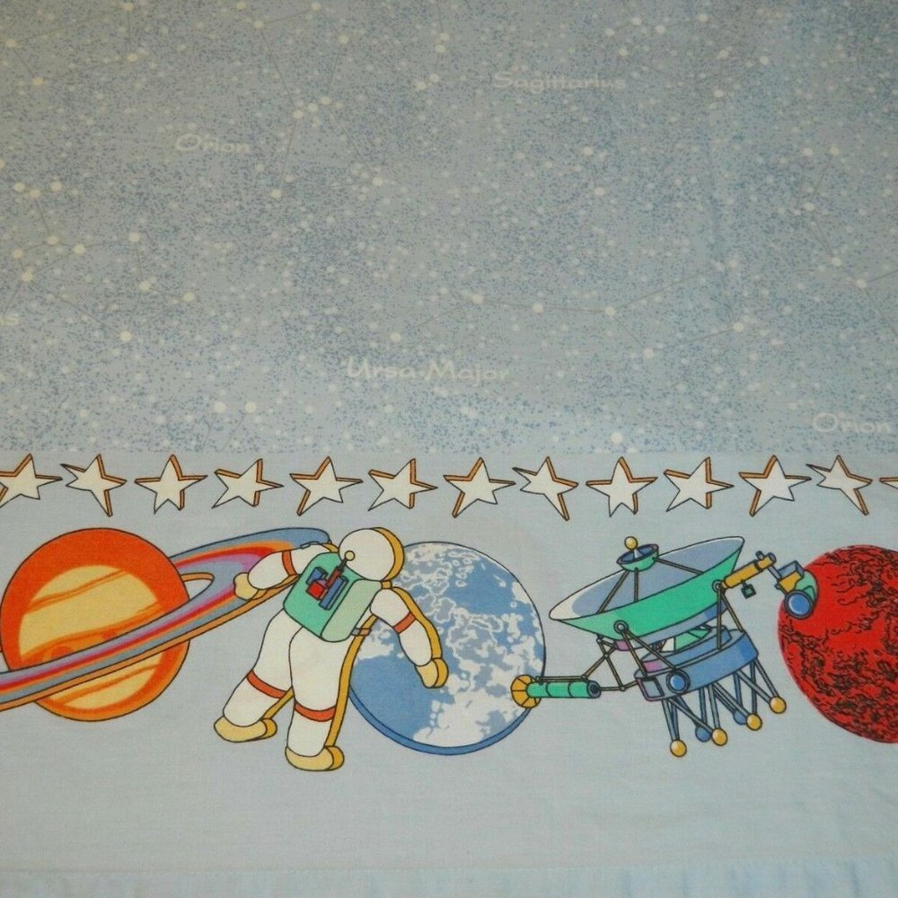 Outer Space Astronaut Constellations Stars Kids Twin Flat Bed Sheet